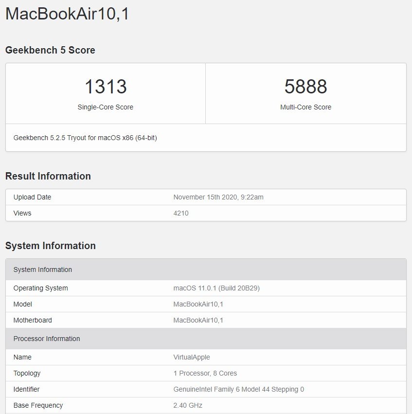 m1 macbook air running x86 under rosetta 2