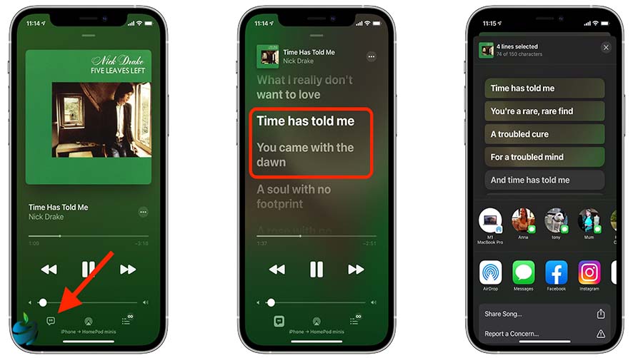 آموزش ارسال متن آهنگ‌های اپل موزیک در استوری اینستاگرام 